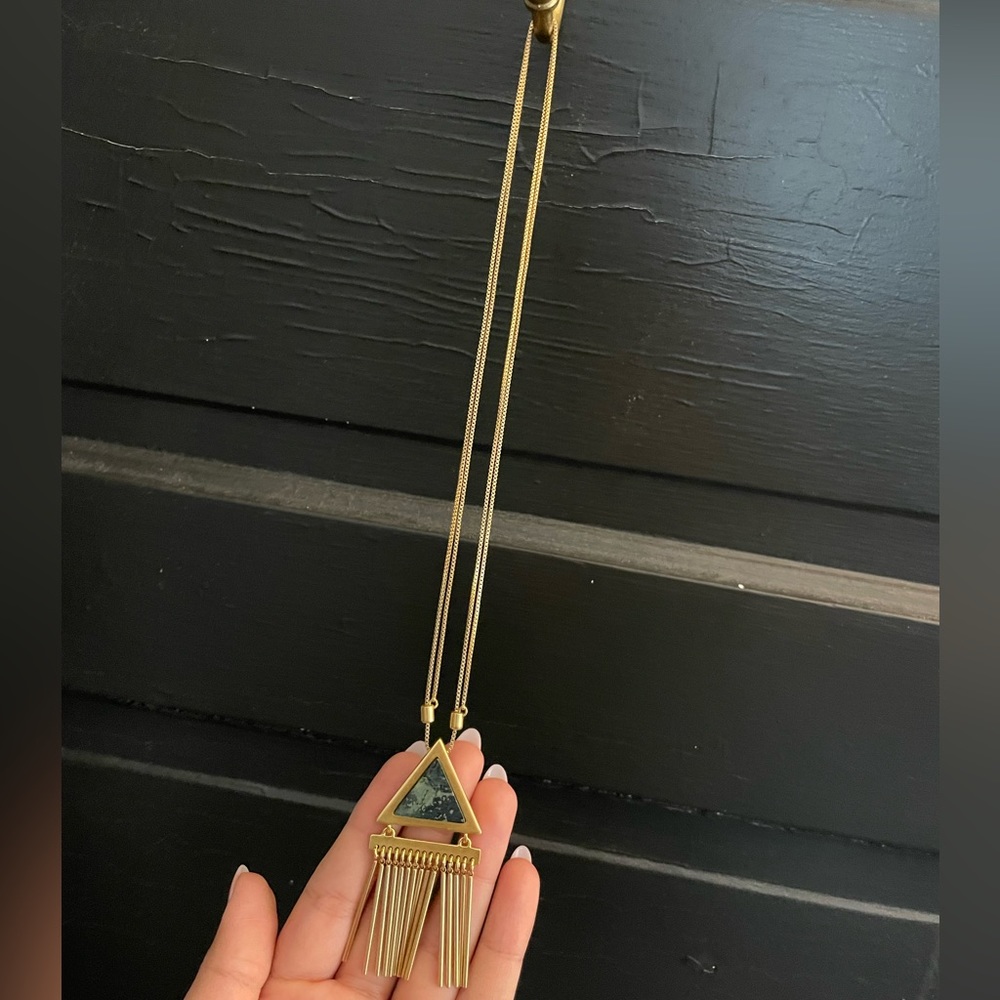 Madewell Adjustable Gold & Stone Necklace with Triangle Pendant and Fringe